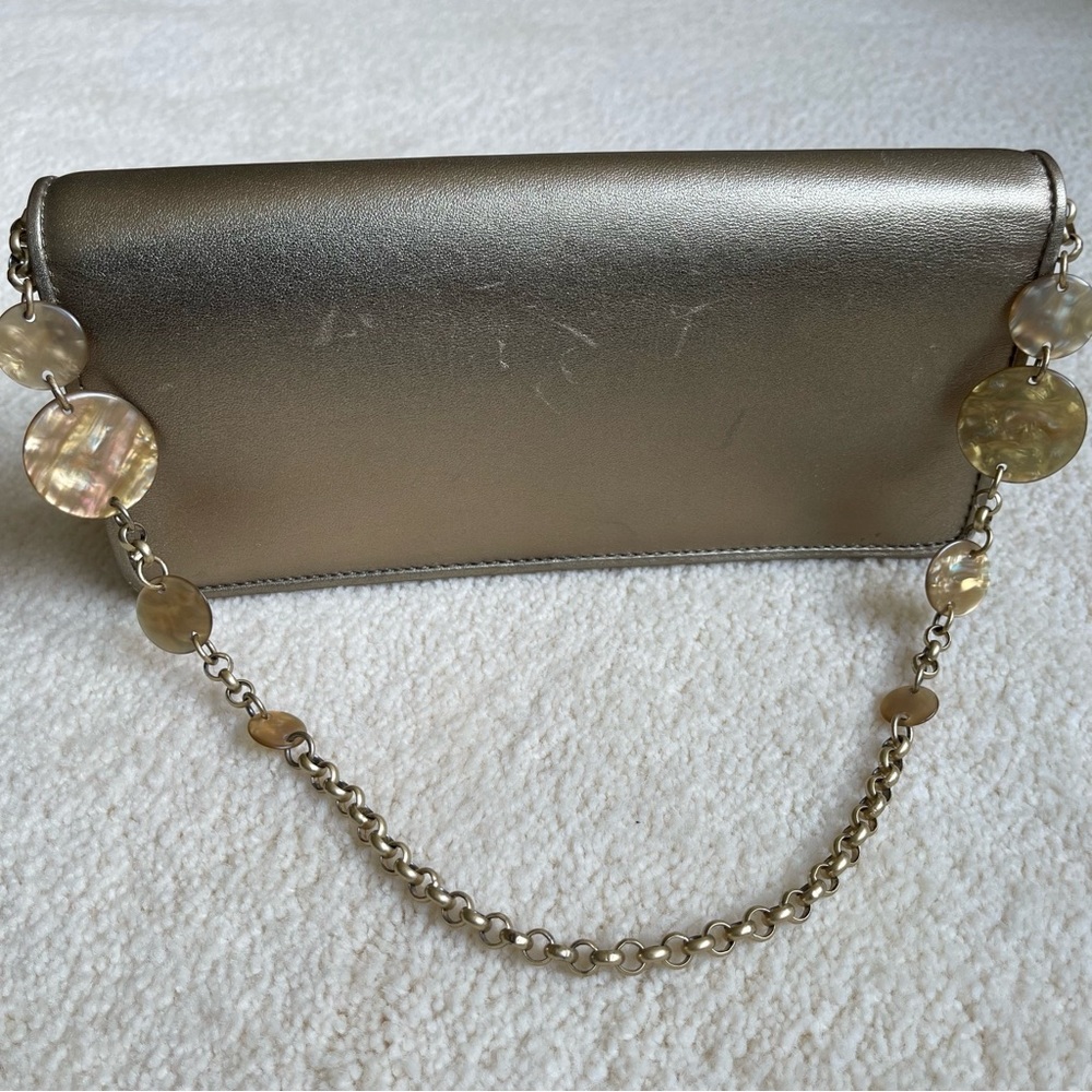 Ann Taylor Leather Handbag/Clutch Gold Chain With Mother Of Pearl Discs - Picture 13 of 15